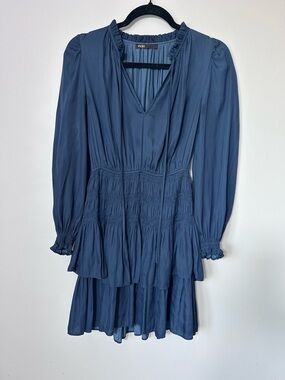 Maje Crepe De Chine Tiered Navy Blue Dress SZ S